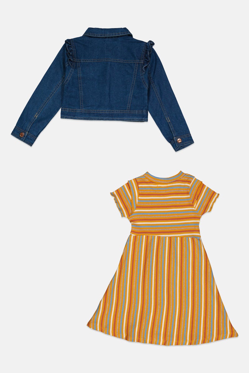 Nanette lepore Toddlers Girl 2Pcs Stripe Dress And Denim Jacket Set, Multicolor - Image 2